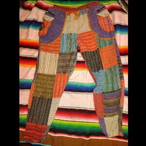Rising International Festival Hippie Joggers Size XL Patchwork Boho Woven 100% C